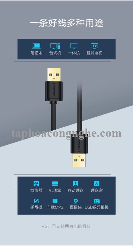 Ugreen 30150 0.5M màu Đen Cáp 2 đầu USB 3.0 dương dáng dẹt cao cấp US128 30030150